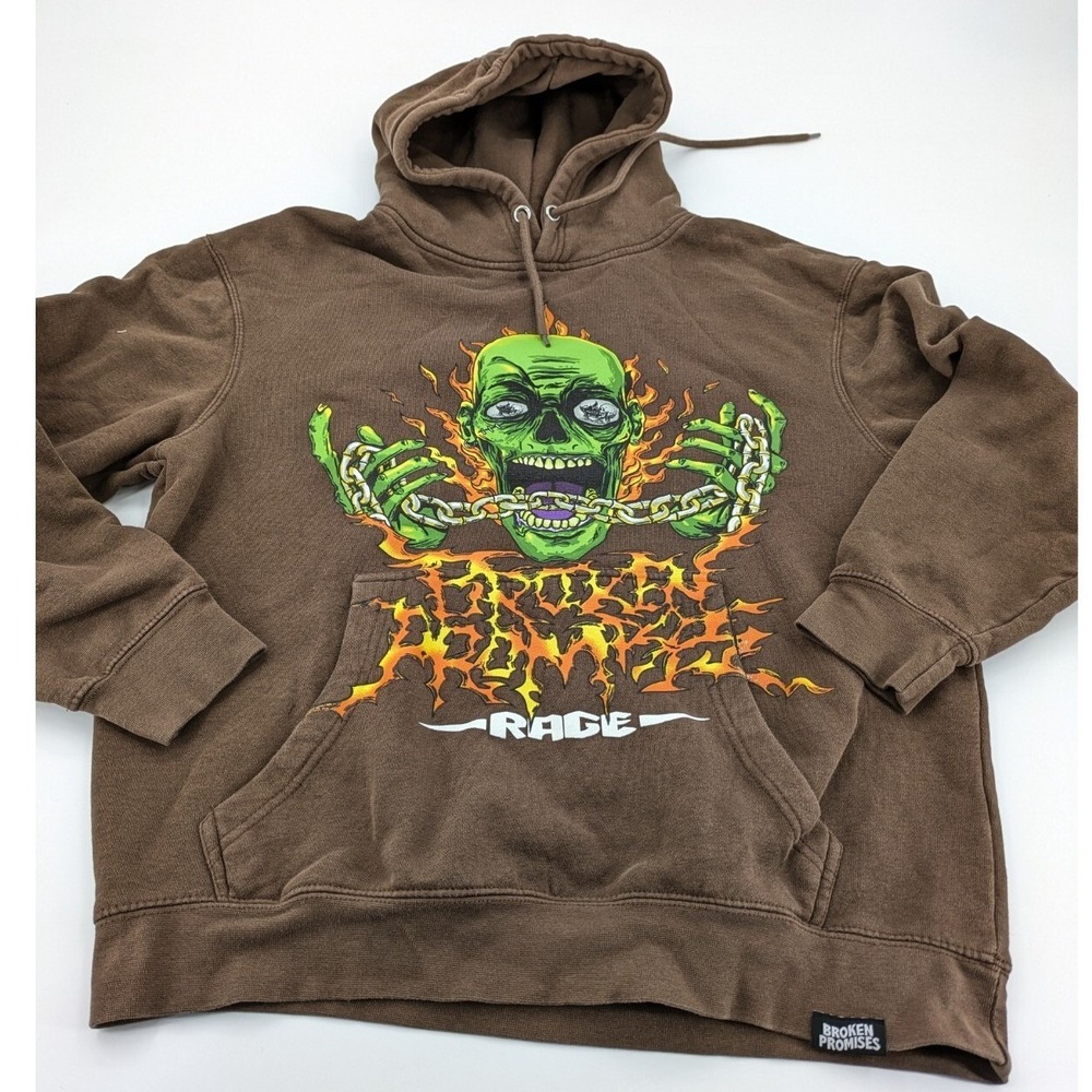 Broken Promises Forget You Brown Hoodie Size M Zombie Skull‎ Grunge Zumiez
